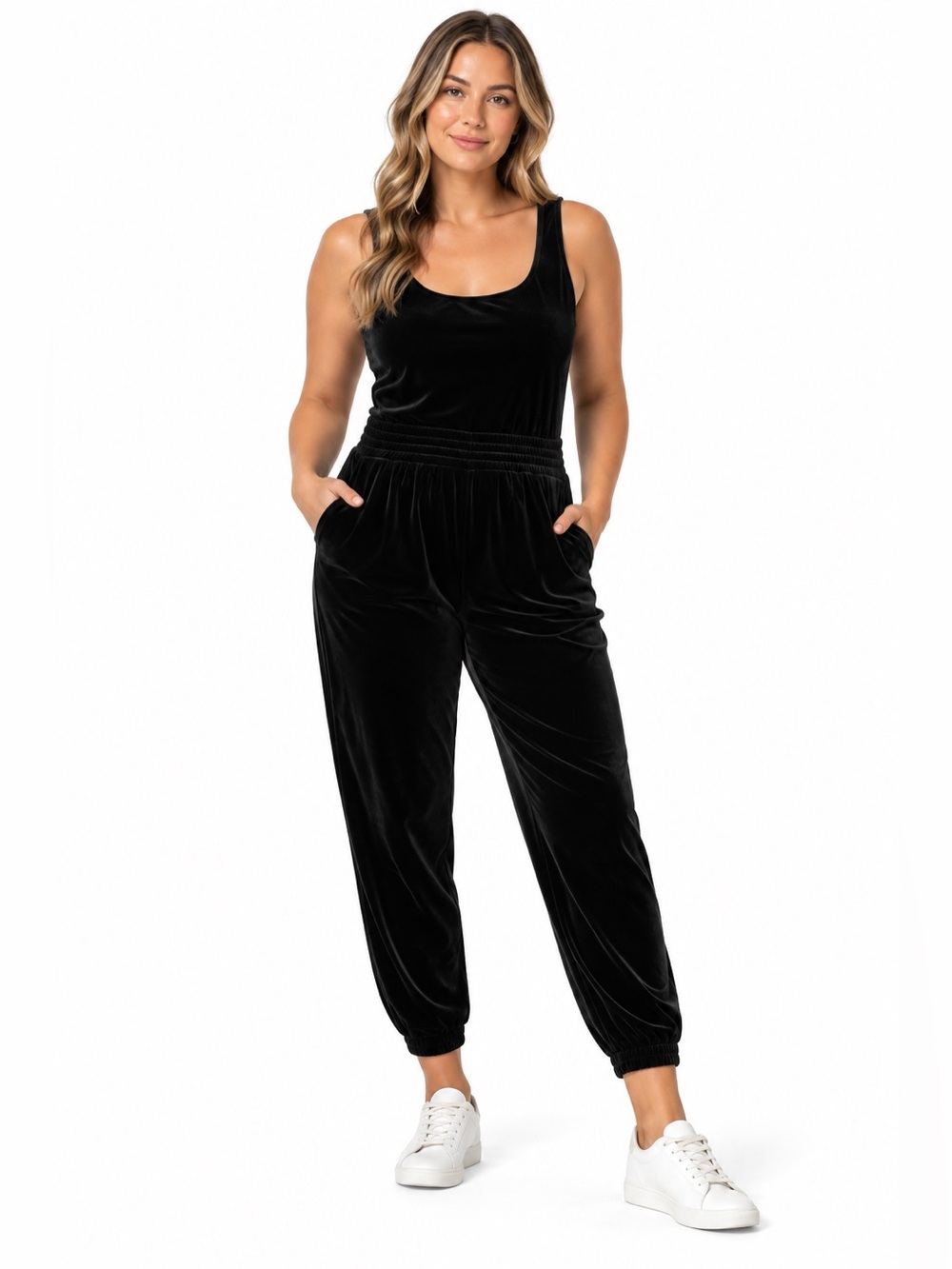 Commando Velvet Jumpsuit Womens XS Black Sleeveless Scoop Neck Jogger One Piece